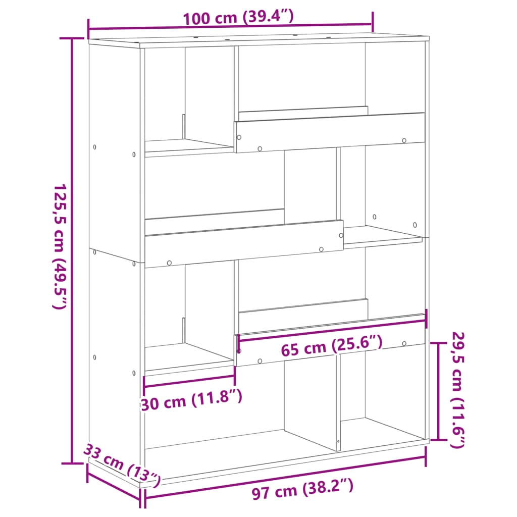 Bibliotecă, gri sonoma, 100x33x125,5 cm, lemn prelucrat