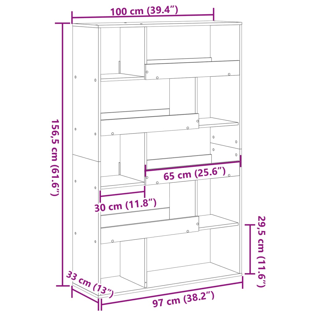 Bibliotecă, alb, 100x33x156,5 cm, lemn prelucrat