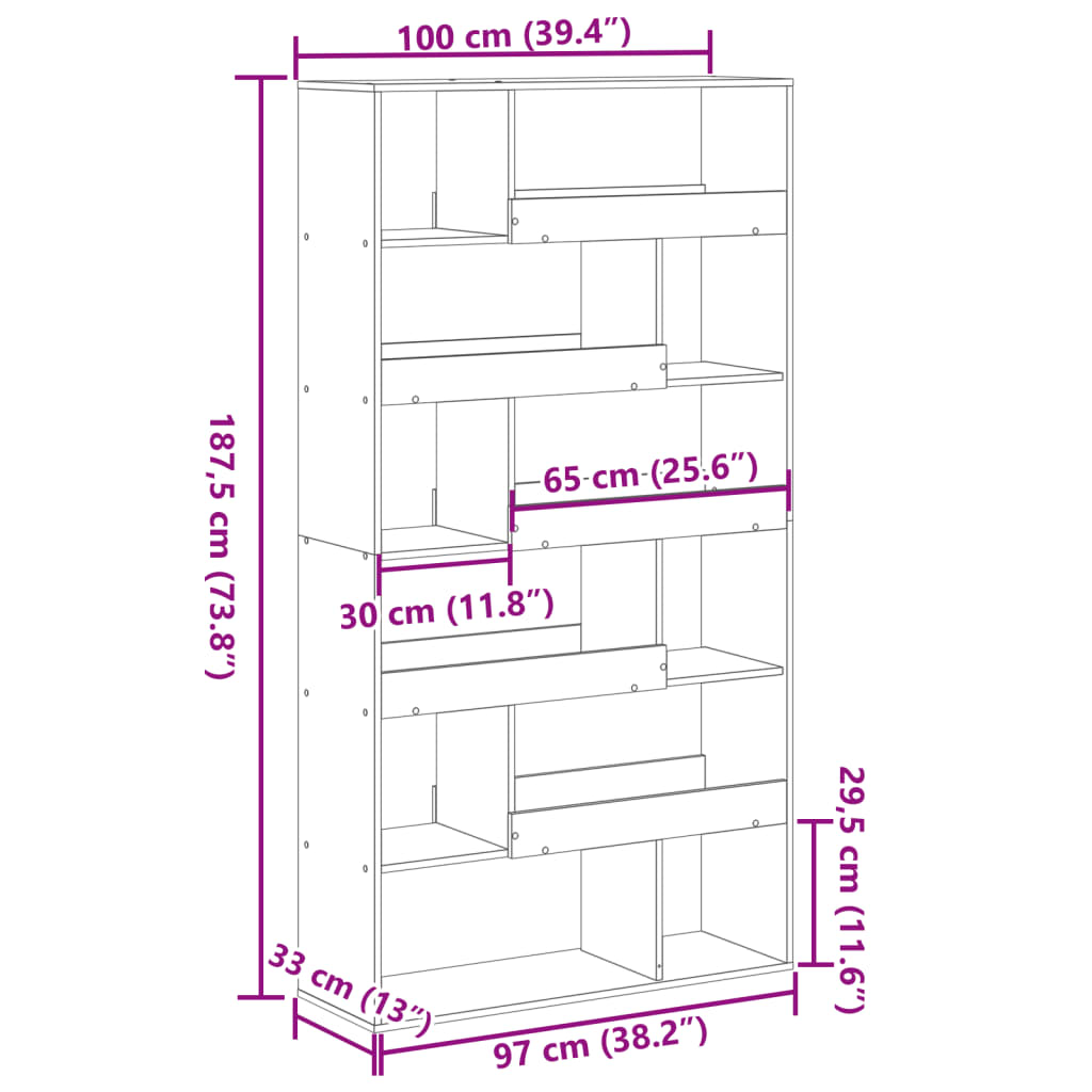 Bibliotecă, gri sonoma, 100x33x187,5 cm, lemn prelucrat