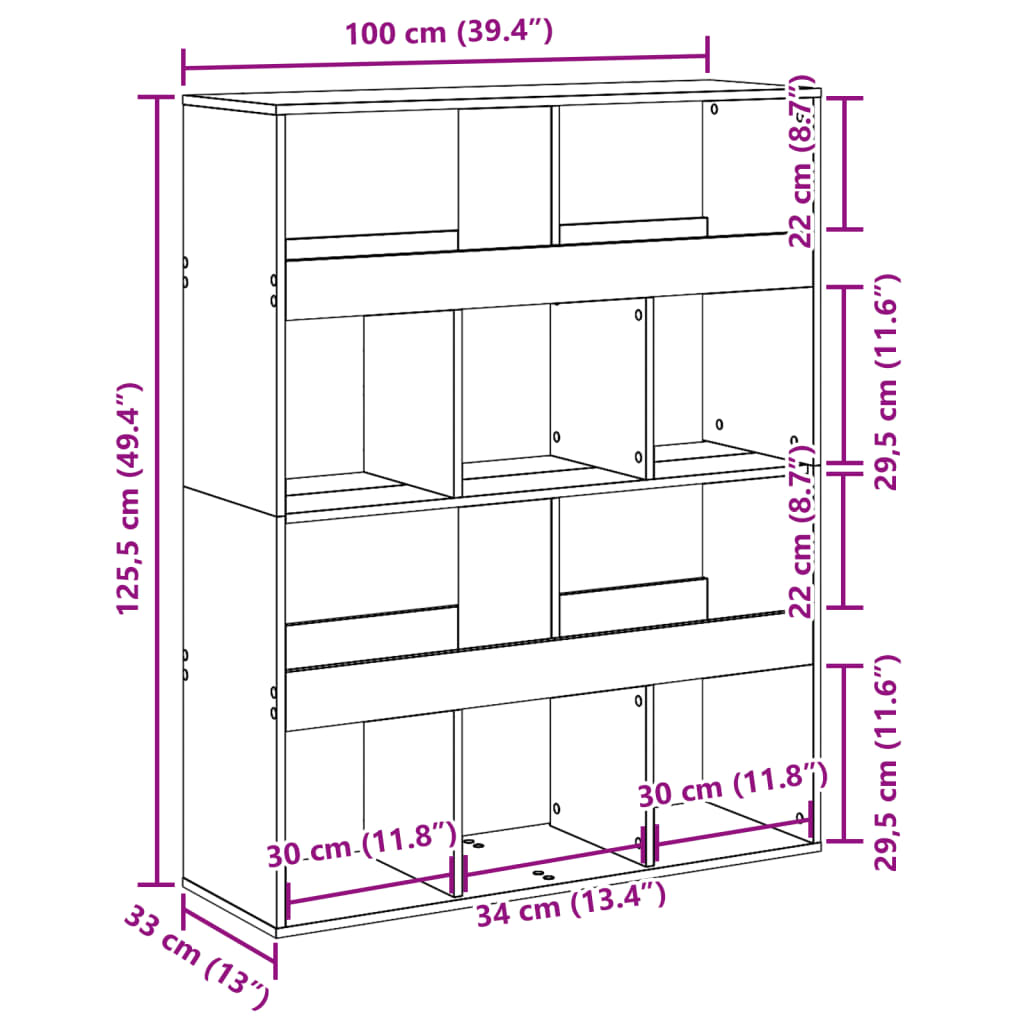 Bibliotecă, negru, 100x33x125,5 cm, lemn prelucrat