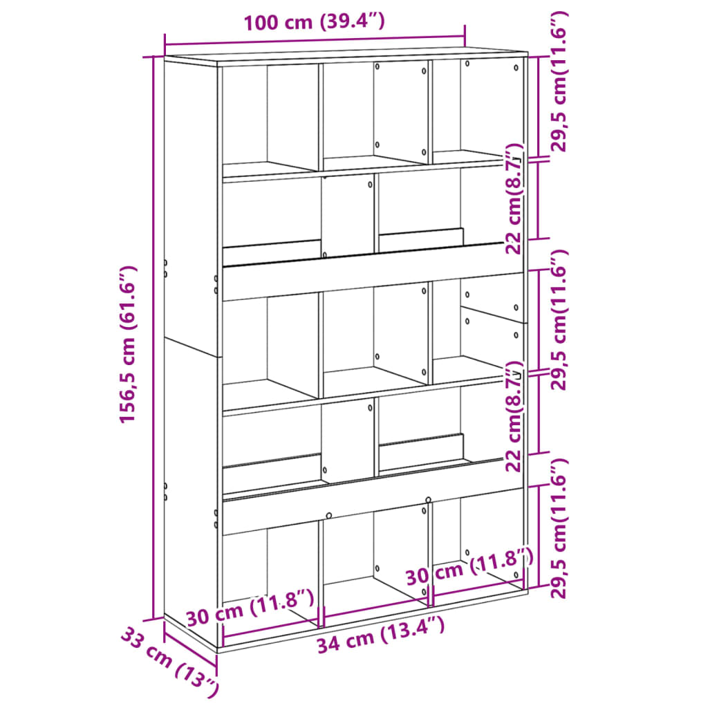 Bibliotecă, lemn vechi, 100x33x156,5 cm, lemn prelucrat