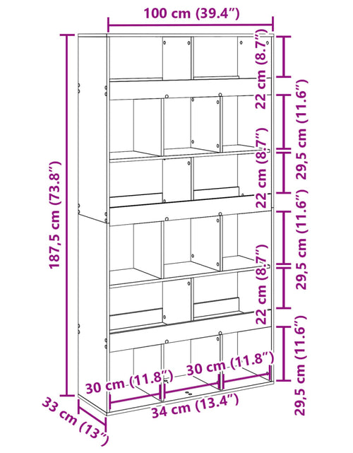 Încărcați imaginea în vizualizatorul Galerie, Bibliotecă, gri beton, 100x33x187,5 cm, lemn prelucrat
