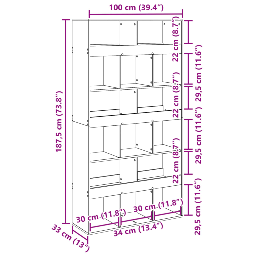 Bibliotecă, gri beton, 100x33x187,5 cm, lemn prelucrat