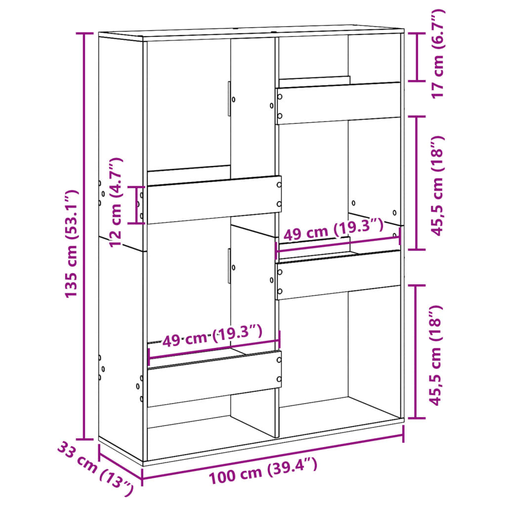 Bibliotecă, alb, 100x33x135 cm, lemn prelucrat