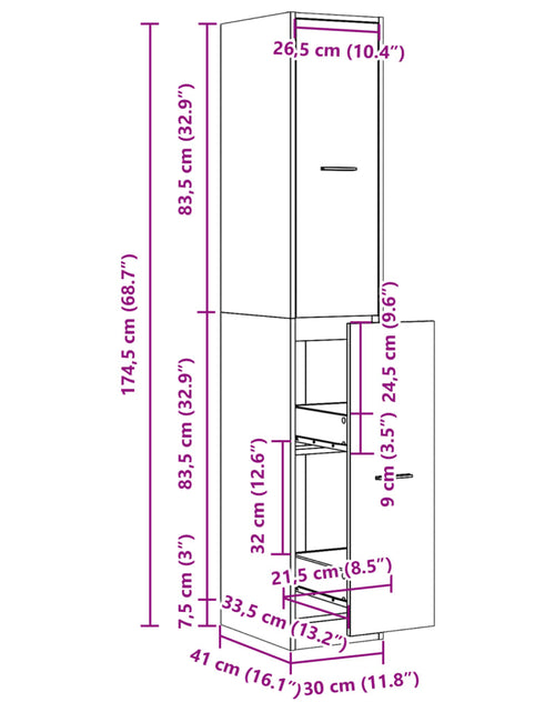 Загрузите изображение в средство просмотра галереи, Dulap farmacie, stejar artizanal, 30x41x174,5cm, lemn prelucrat
