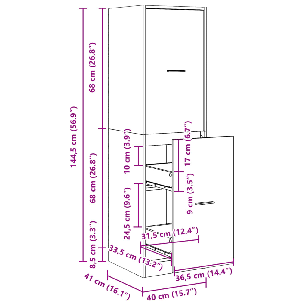 Dulap de farmacie, gri beton, 40x41x144,5 cm, lemn prelucrat