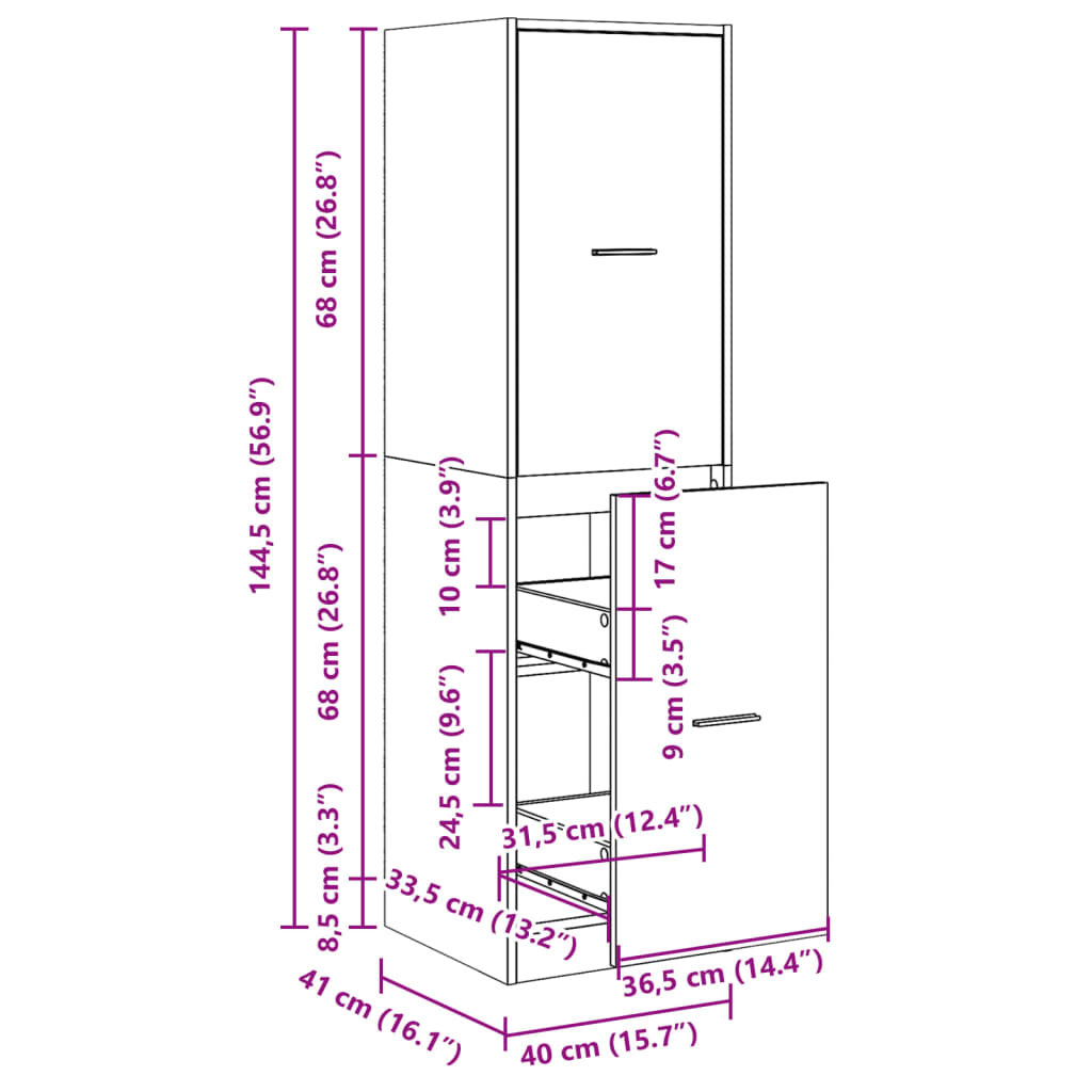 Dulap de farmacie stejar fumuriu, 40x41x144,5cm, lemn prelucrat