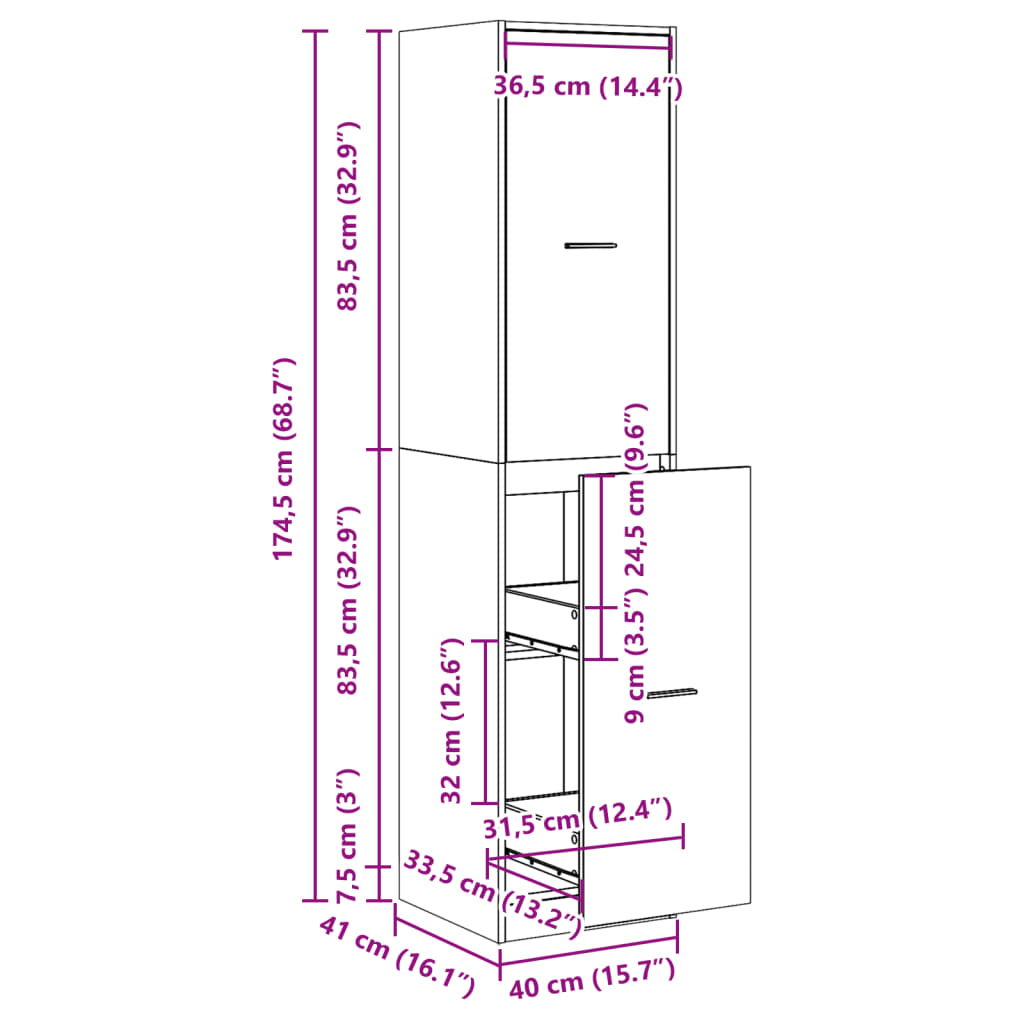 Dulap de farmacie, alb, 40x41x174,5 cm, lemn prelucrat