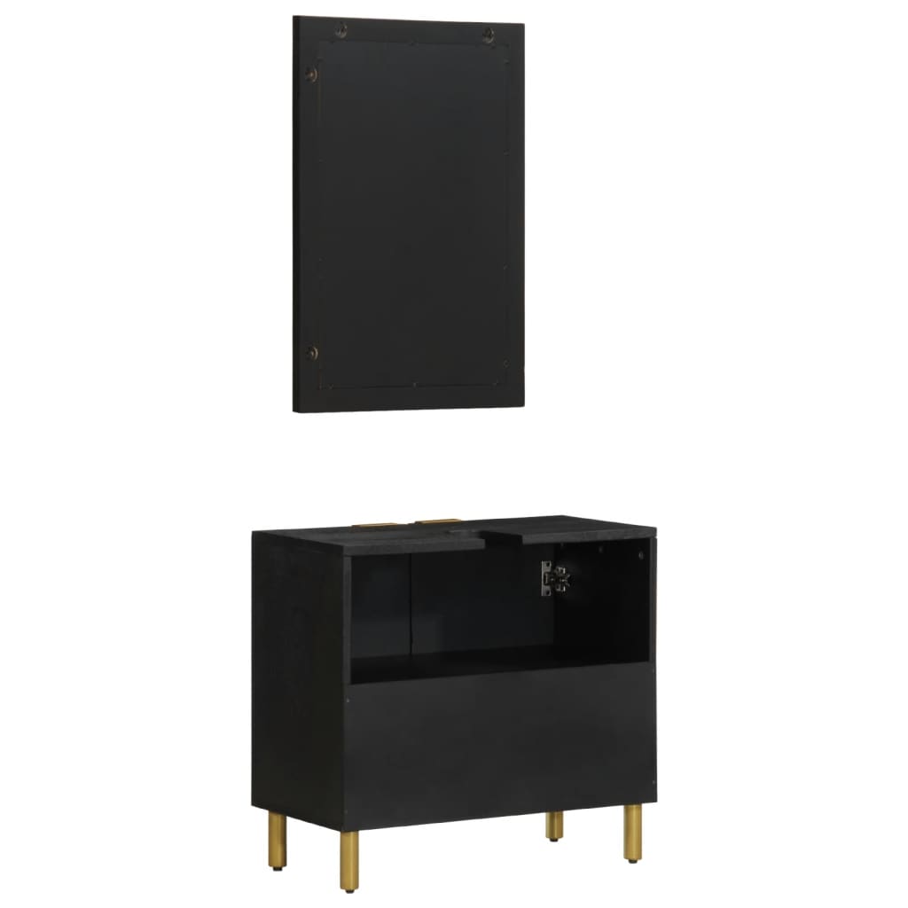 Set mobilier de baie, 2 piese, negru, lemn compozit