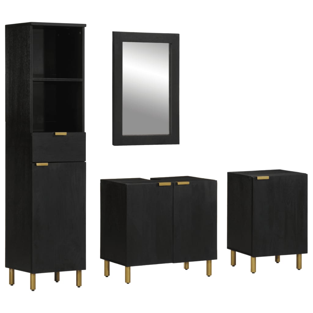 Set mobilier de baie, 4 piese, negru, lemn prelucrat