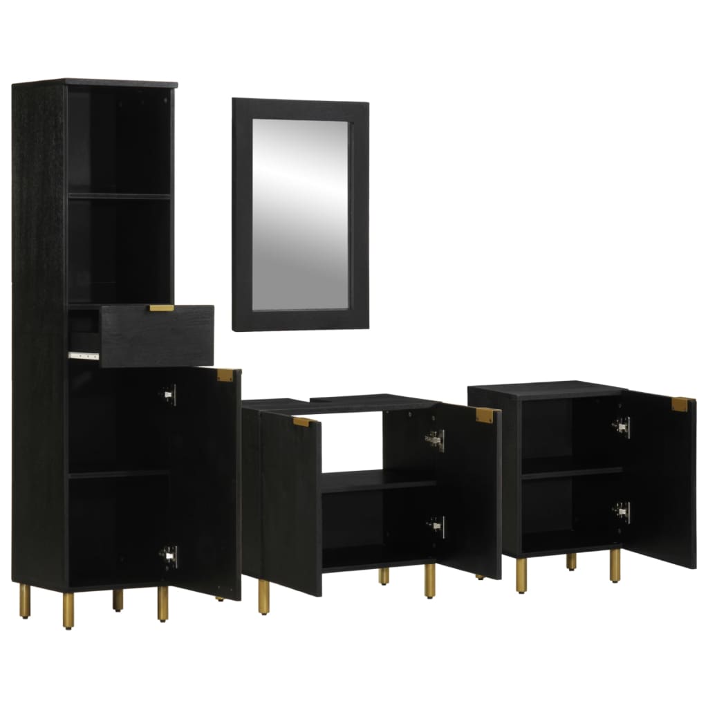 Set mobilier de baie, 4 piese, negru, lemn prelucrat