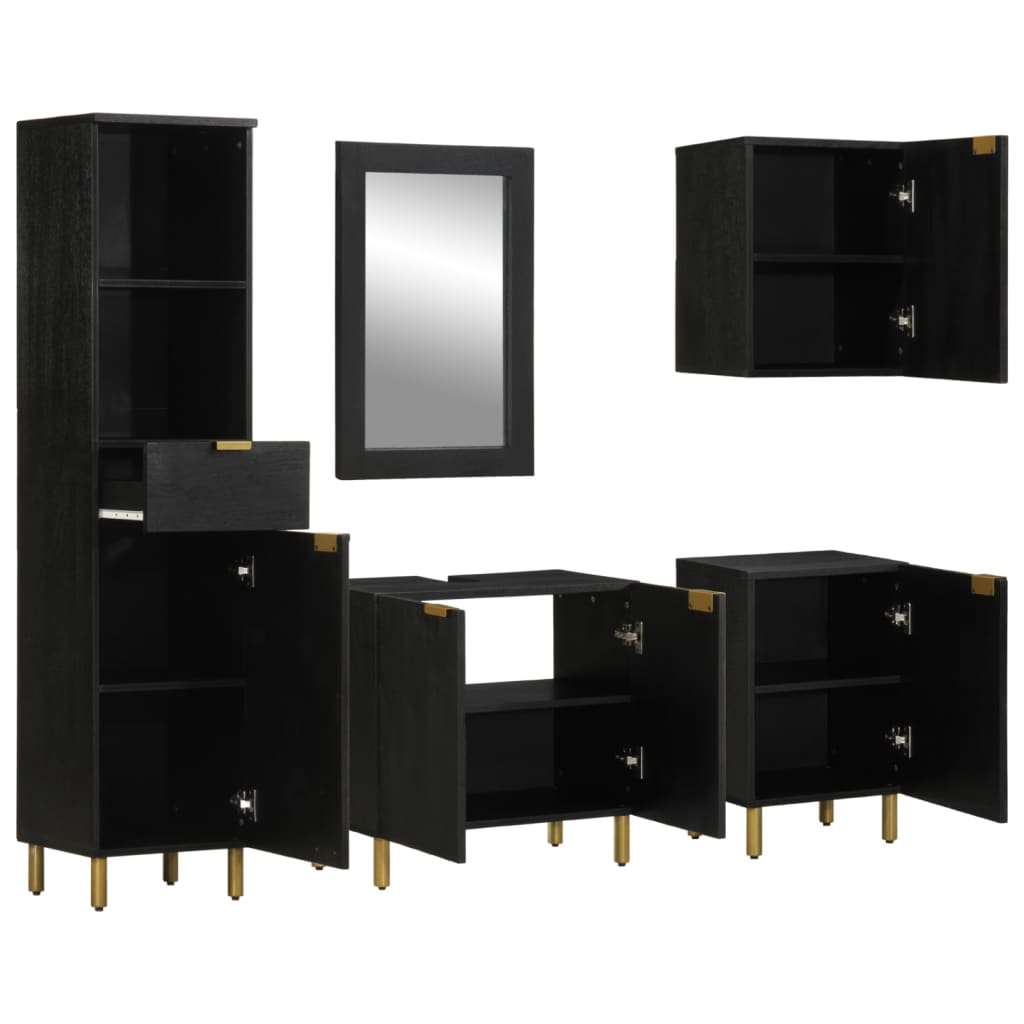 Set mobilier de baie, 5 piese, negru, lemn prelucrat