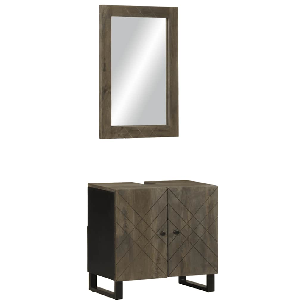 Set de mobilier de baie 2 piese din lemn masiv de mango negru