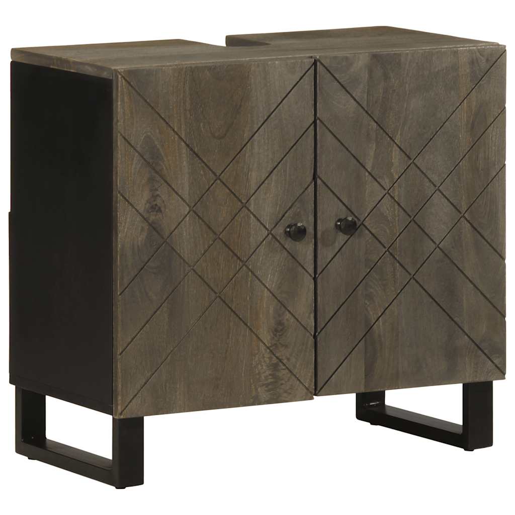 Set de mobilier de baie 2 piese din lemn masiv de mango negru