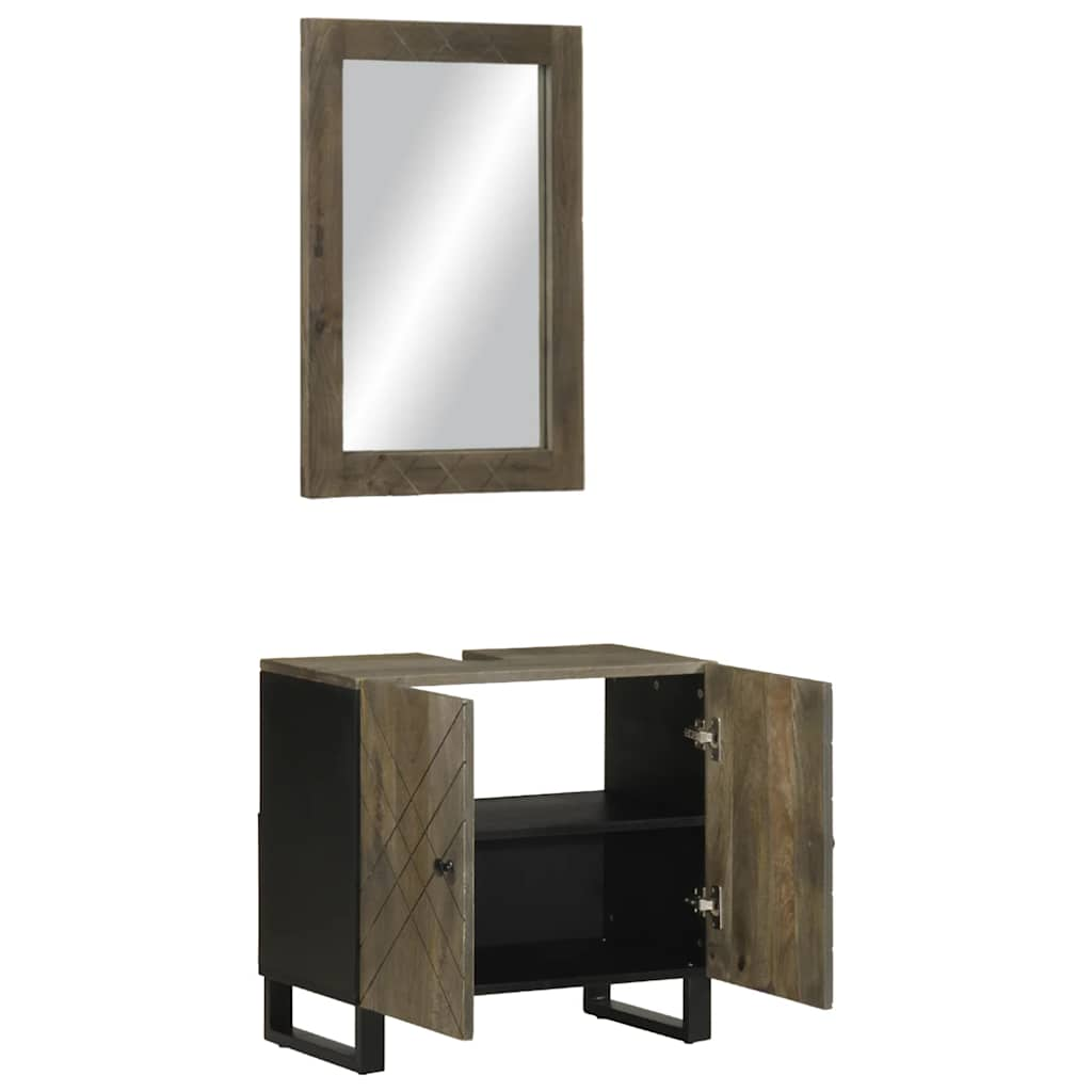 Set de mobilier de baie 2 piese din lemn masiv de mango negru