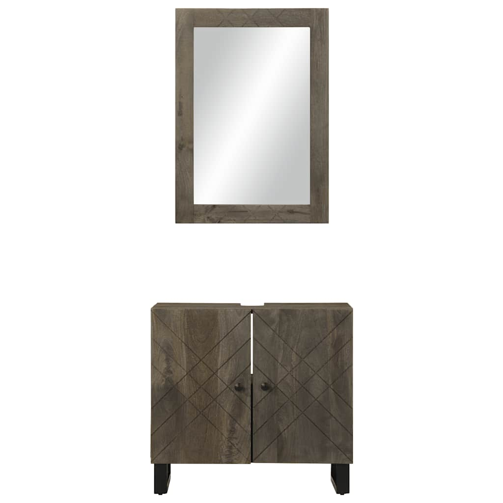 Set de mobilier de baie 2 piese din lemn masiv de mango negru