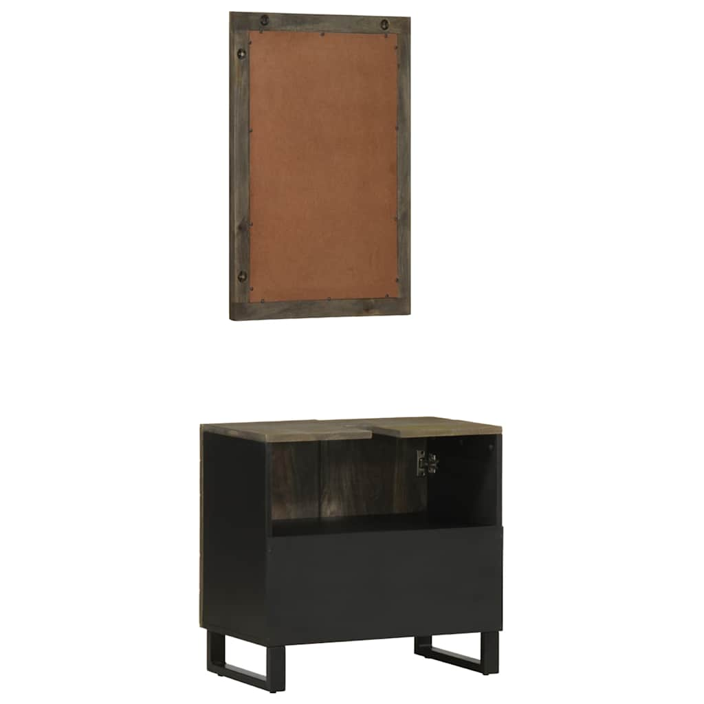 Set de mobilier de baie 2 piese din lemn masiv de mango negru