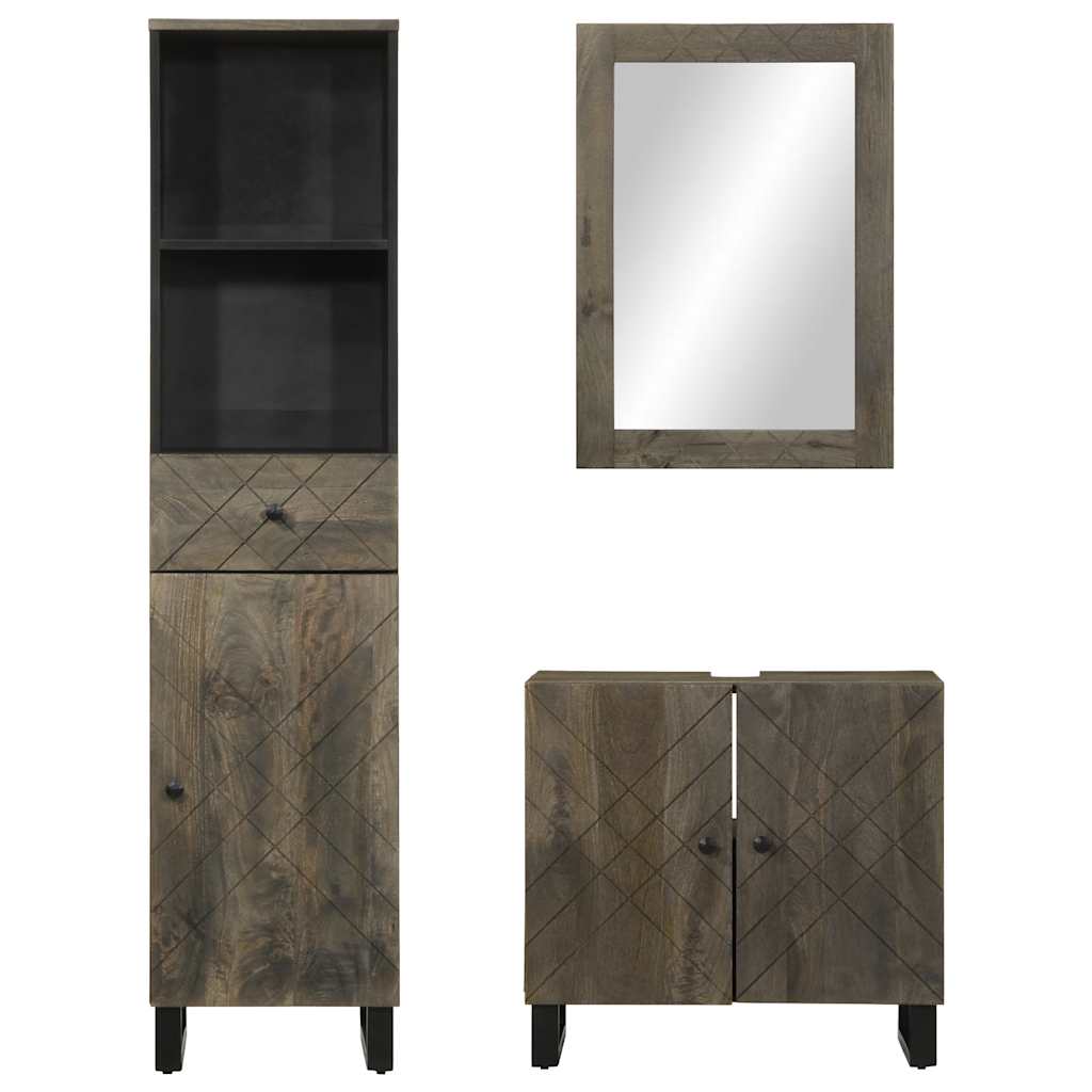 Set de mobilier de baie 3 piese din lemn masiv de mango negru