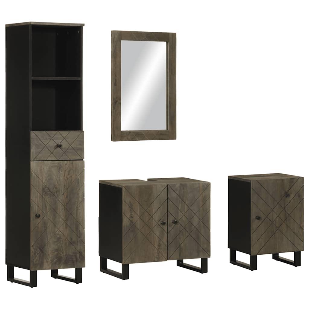 Set de mobilier de baie 4 piese din lemn masiv de mango negru