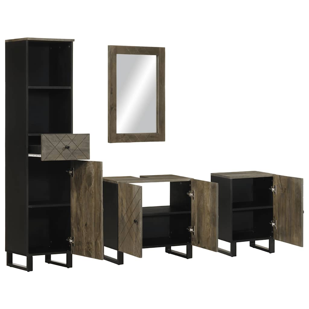 Set de mobilier de baie 4 piese din lemn masiv de mango negru