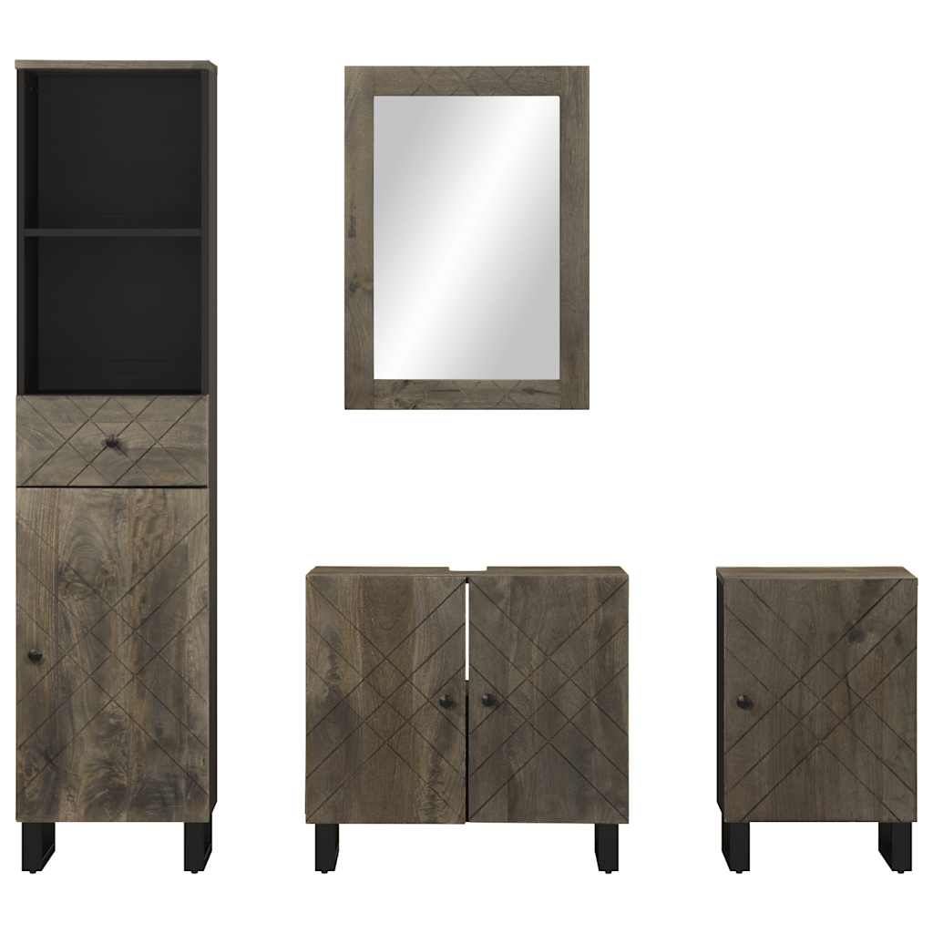 Set de mobilier de baie 4 piese din lemn masiv de mango negru