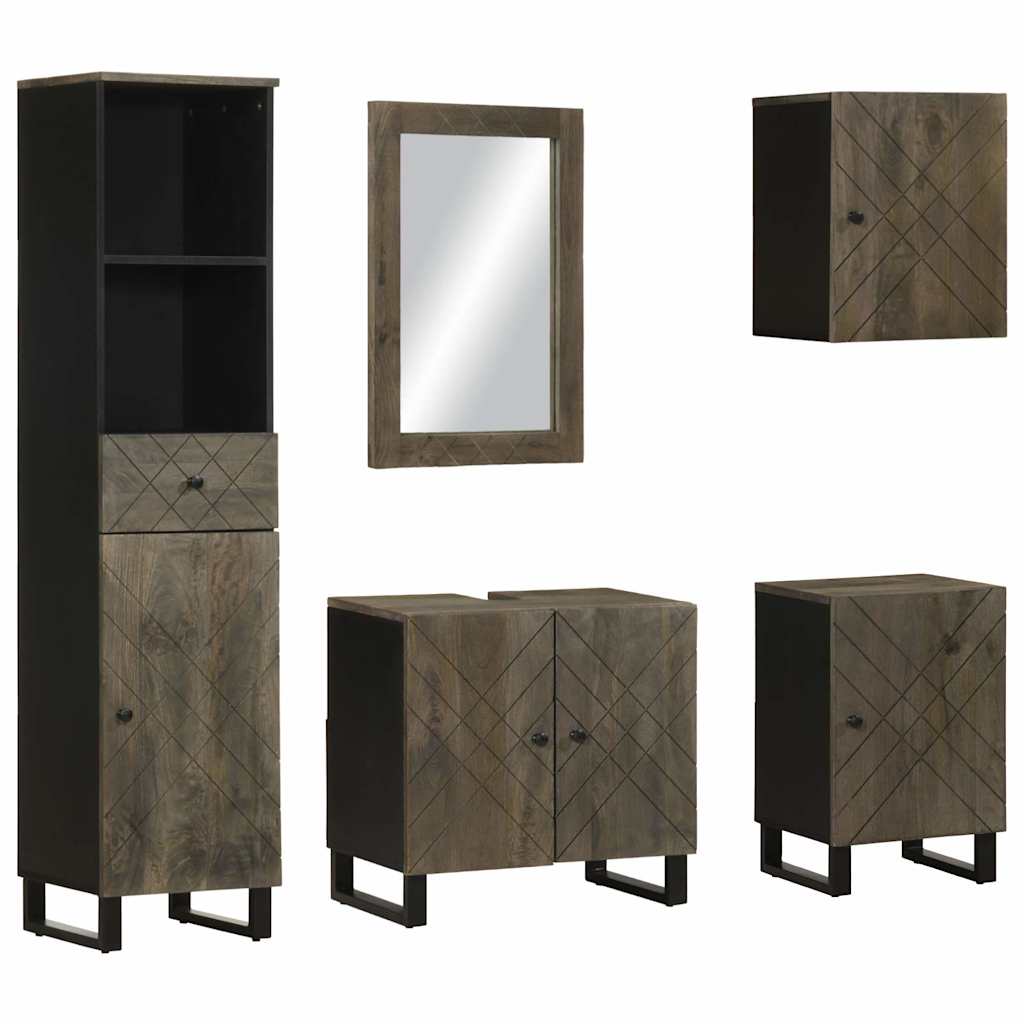 Set de mobilier de baie 5 piese din lemn masiv de mango negru