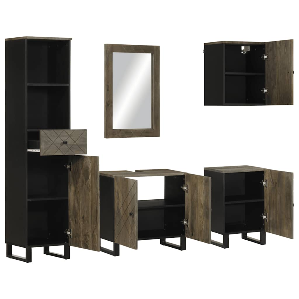 Set de mobilier de baie 5 piese din lemn masiv de mango negru