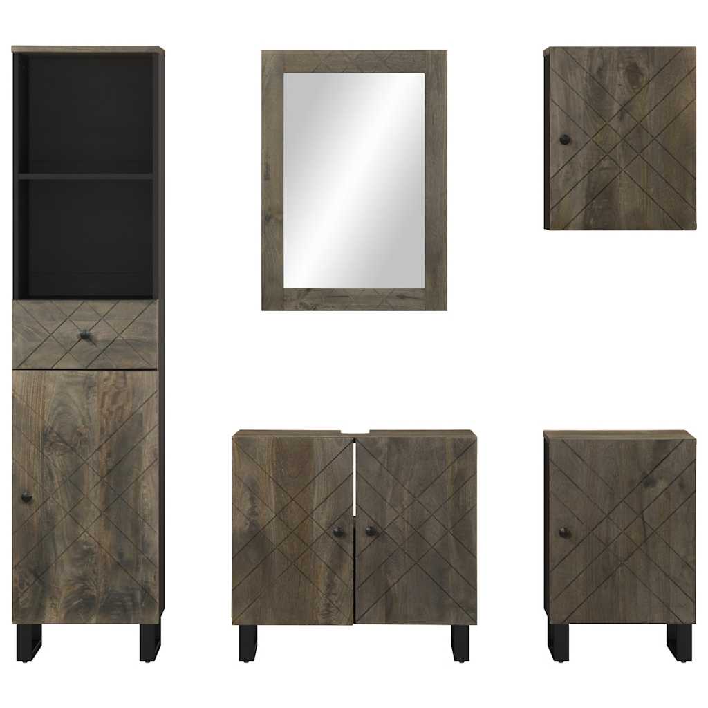 Set de mobilier de baie 5 piese din lemn masiv de mango negru