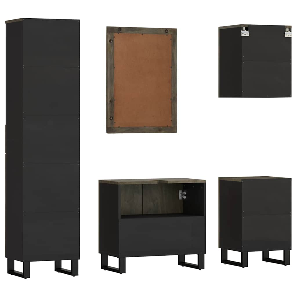 Set de mobilier de baie 5 piese din lemn masiv de mango negru