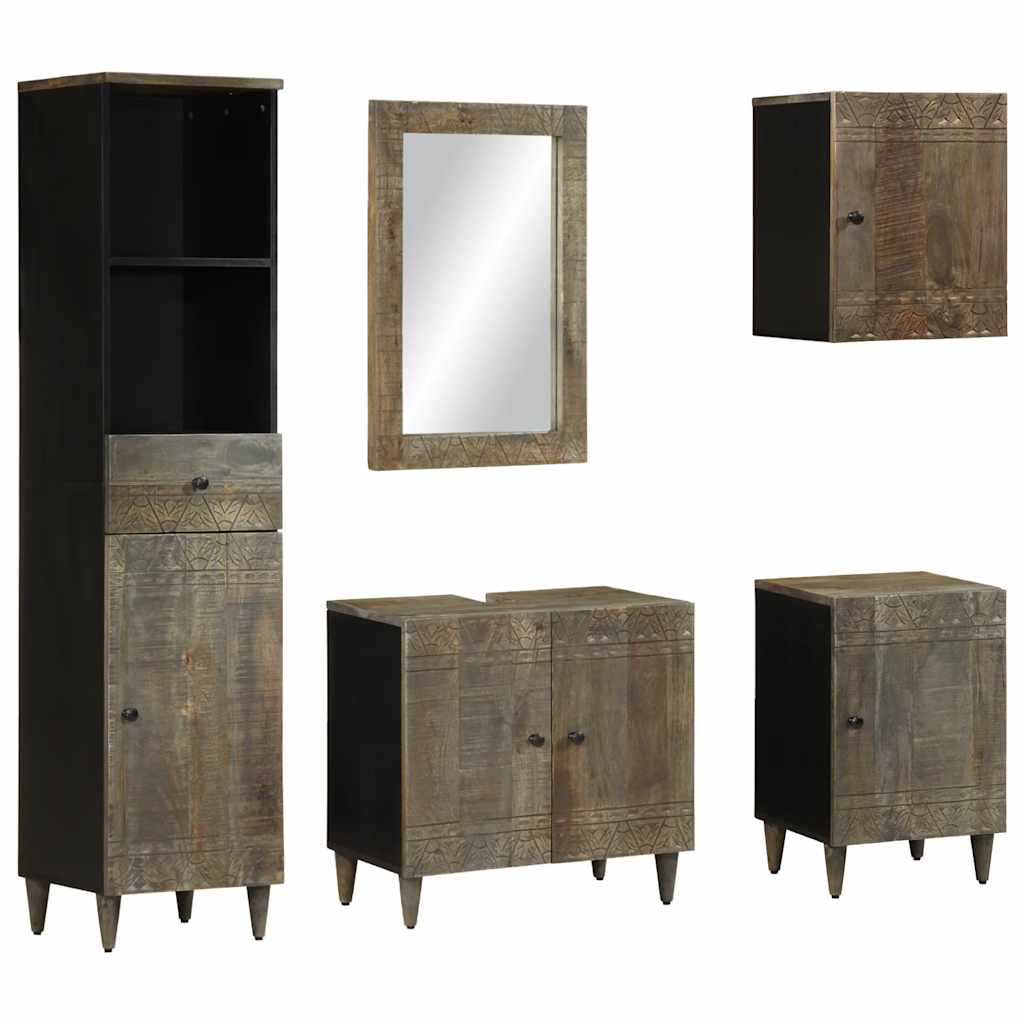 Set mobilier de baie, 5 piese, lemn masiv de mango