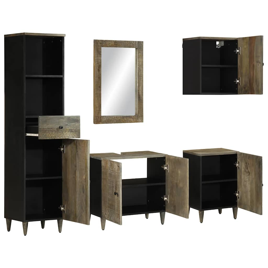 Set mobilier de baie, 5 piese, lemn masiv de mango