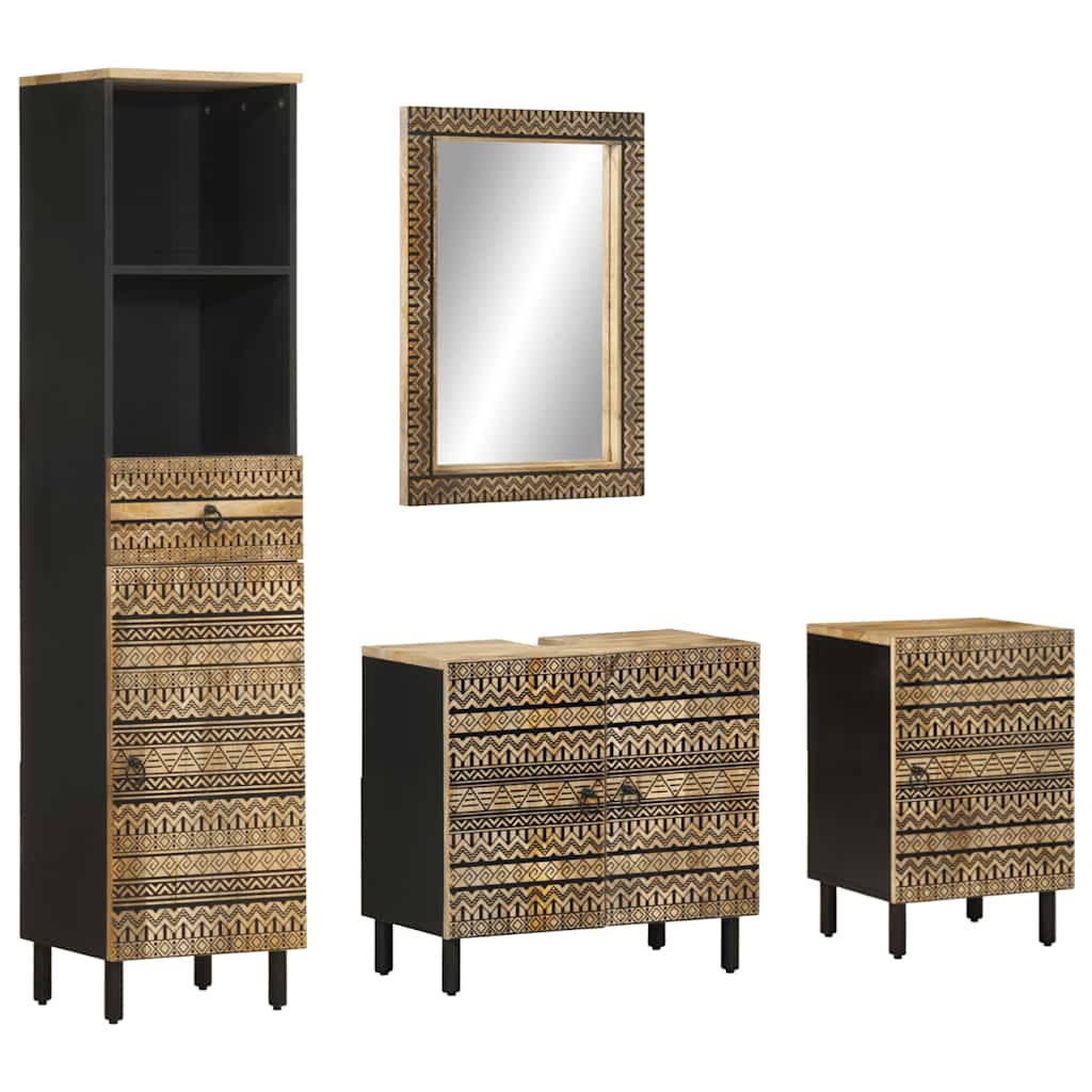 Set mobilier de baie, 4 piese, lemn masiv de mango