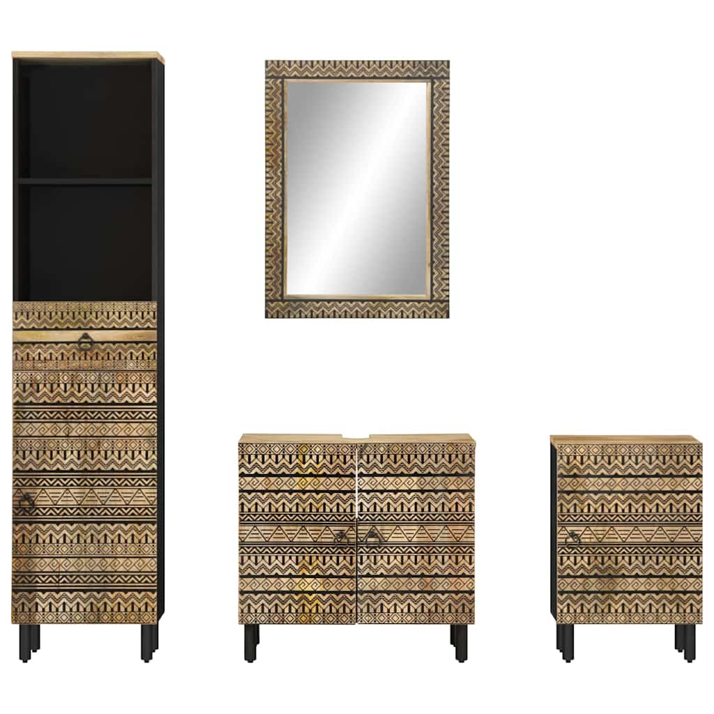 Set mobilier de baie, 4 piese, lemn masiv de mango