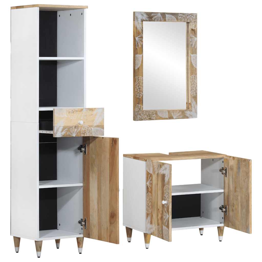 Set mobilier de baie, 3 piese, lemn masiv de mango