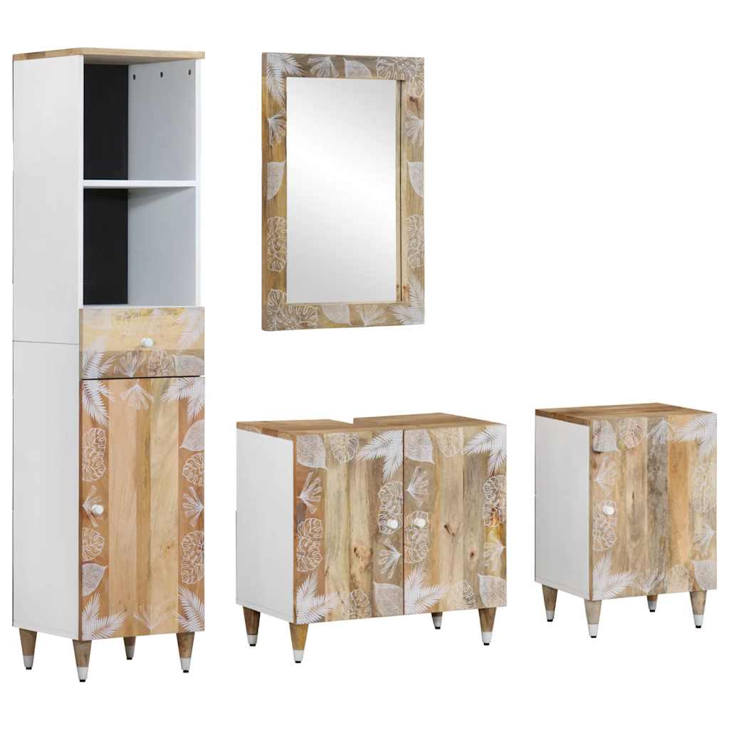 Set mobilier de baie, 4 piese, lemn masiv de mango