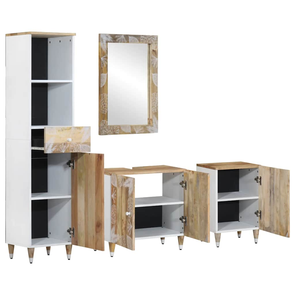 Set mobilier de baie, 4 piese, lemn masiv de mango