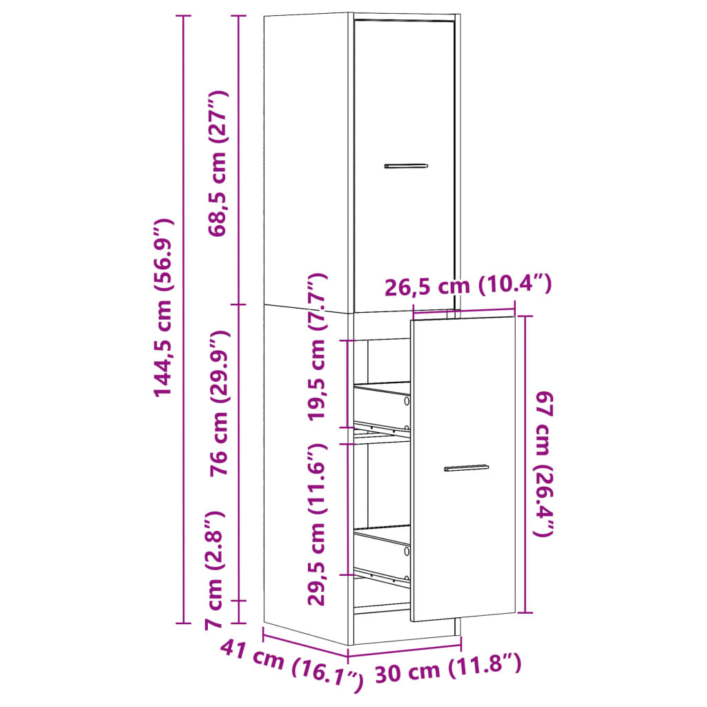 Dulap farmacie, alb extralucios, 30x41x144,5 cm, lemn prelucrat