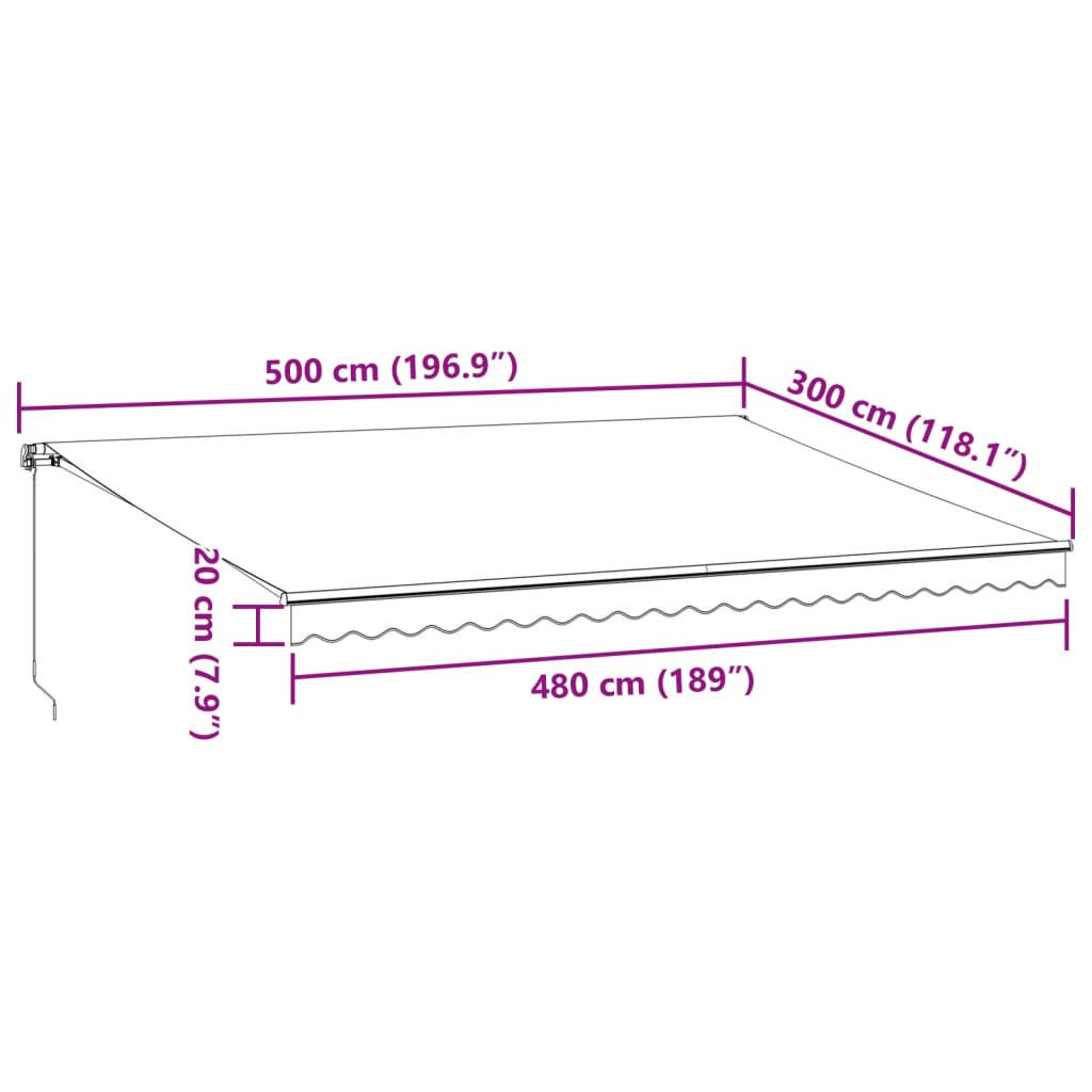 Copertina retractabilă manual cu LED-uri, vișiniu, 500x300 cm