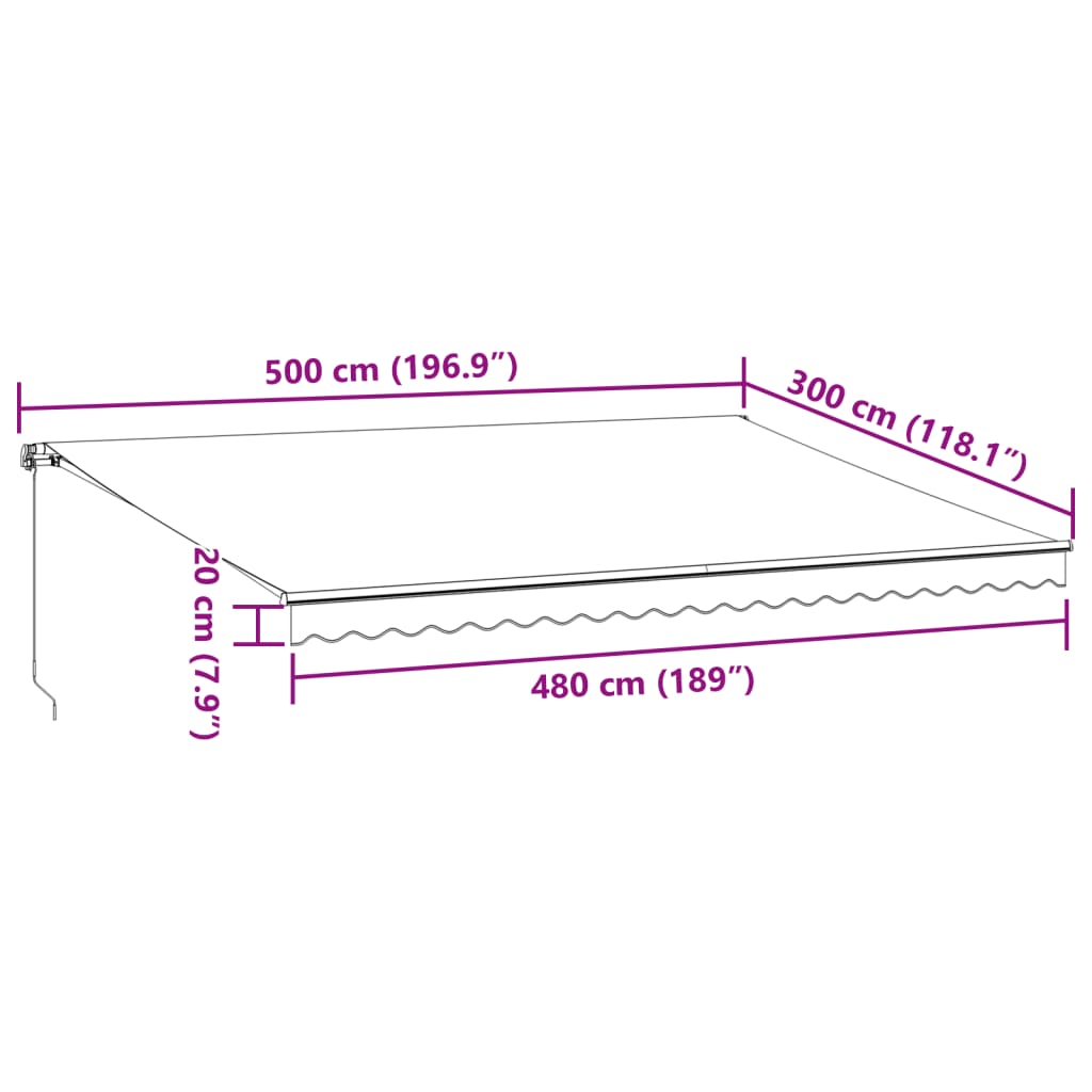 Copertină retractabilă manual cu LED-uri, maro, 500x300 cm