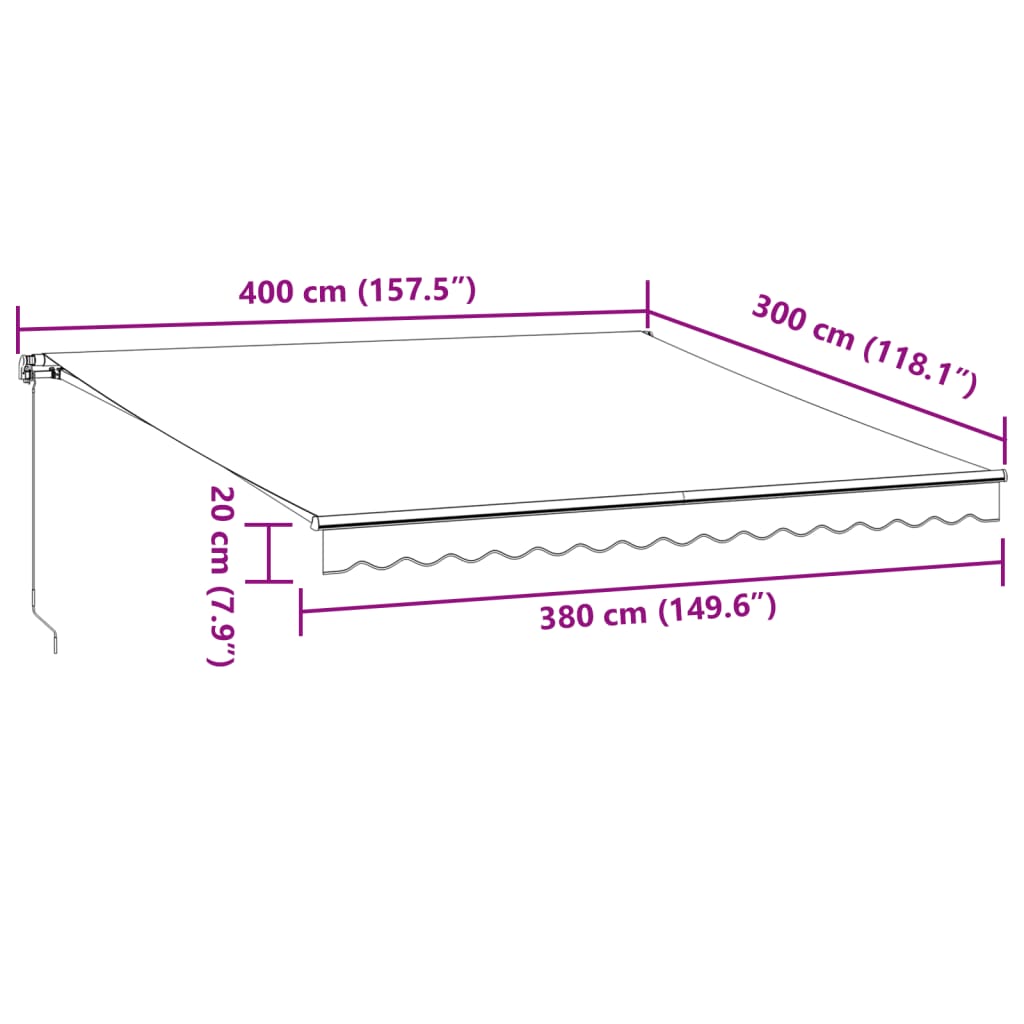 Copertină retractabilă manual, antracit/alb, 400x300 cm