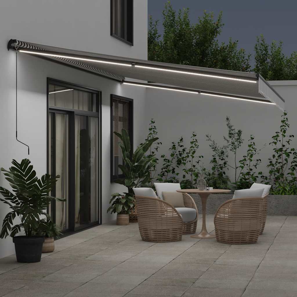 Copertină retractabilă manual cu LED, antracit/alb, 600x300 cm