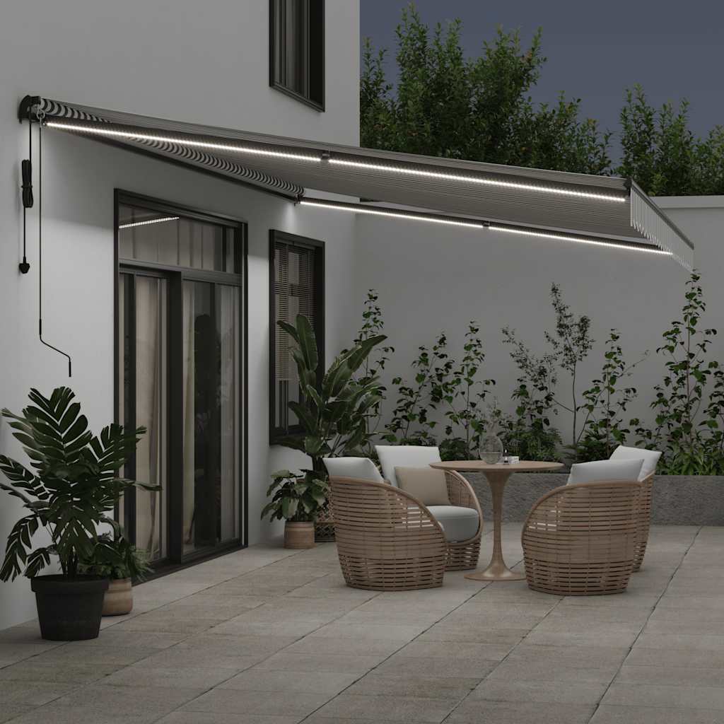 Copertină retractabilă automat cu LED, antracit/alb, 600x300 cm