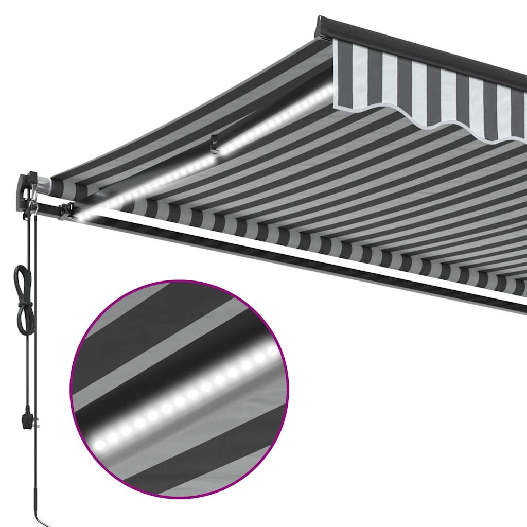 Copertină retractabilă automat cu LED, antracit/alb, 600x300 cm