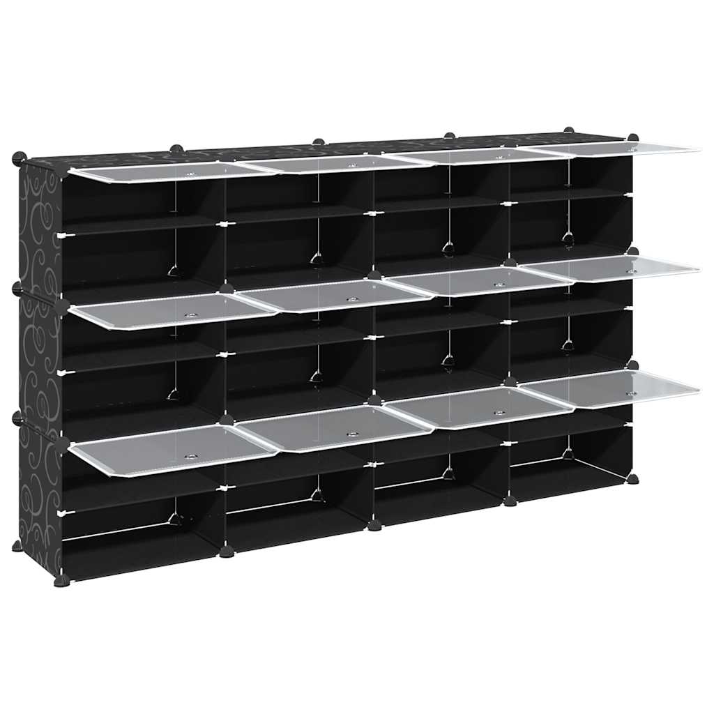 Organizator cub de depozitare cu uși, 12 cuburi, negru, PP