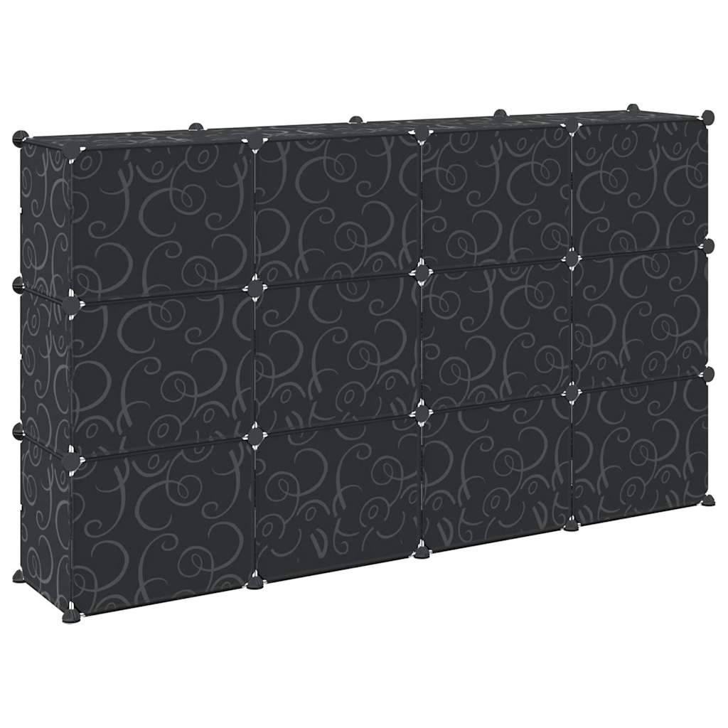 Organizator cub de depozitare cu uși, 12 cuburi, negru, PP