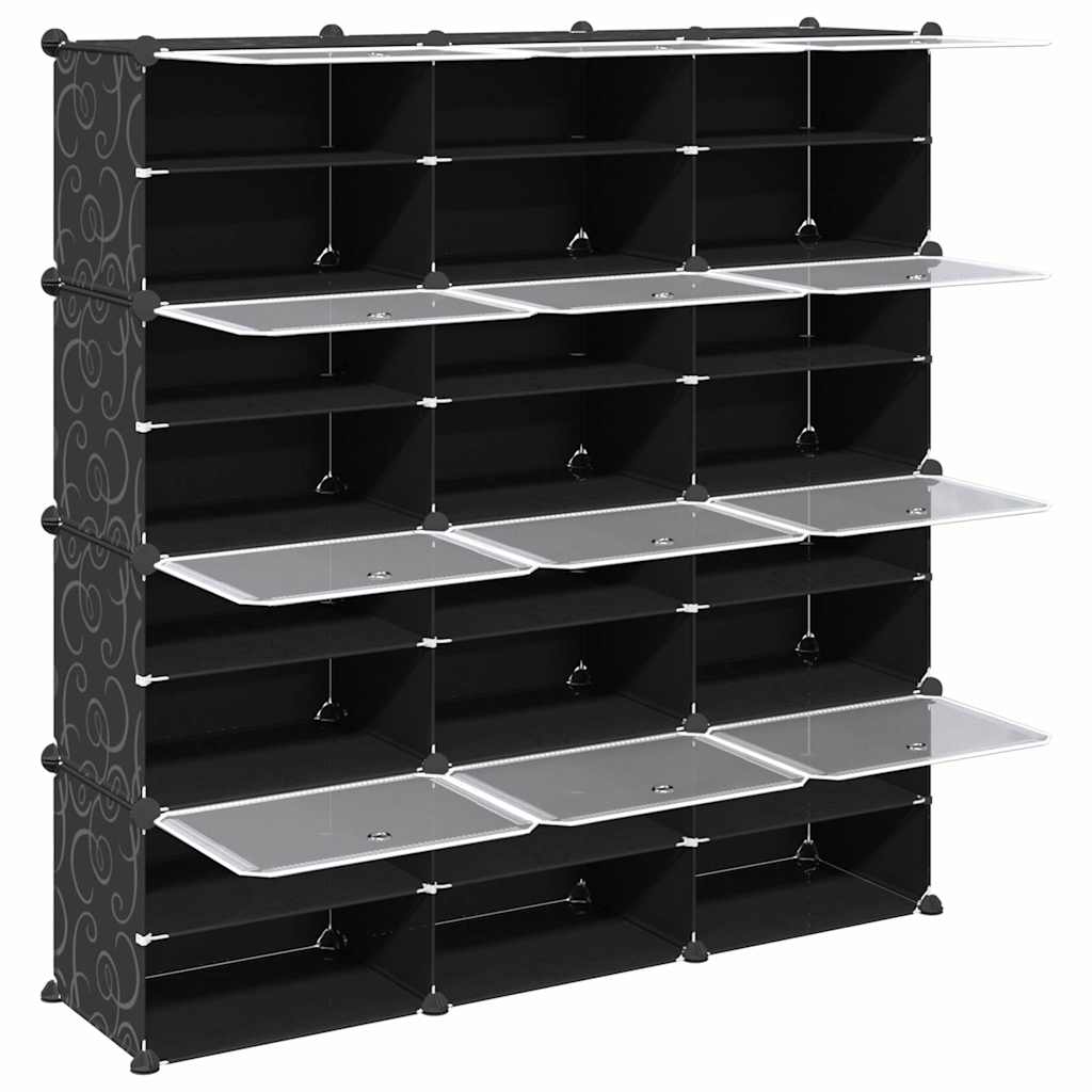 Organizator cub de depozitare cu uși, 12 cuburi, negru, PP