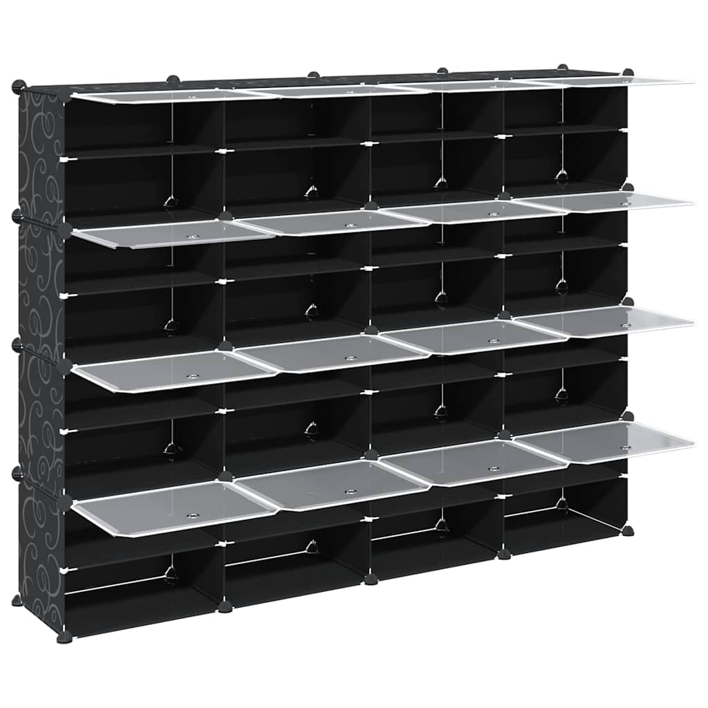 Organizator cub de depozitare cu uși, 16 cuburi, negru, PP