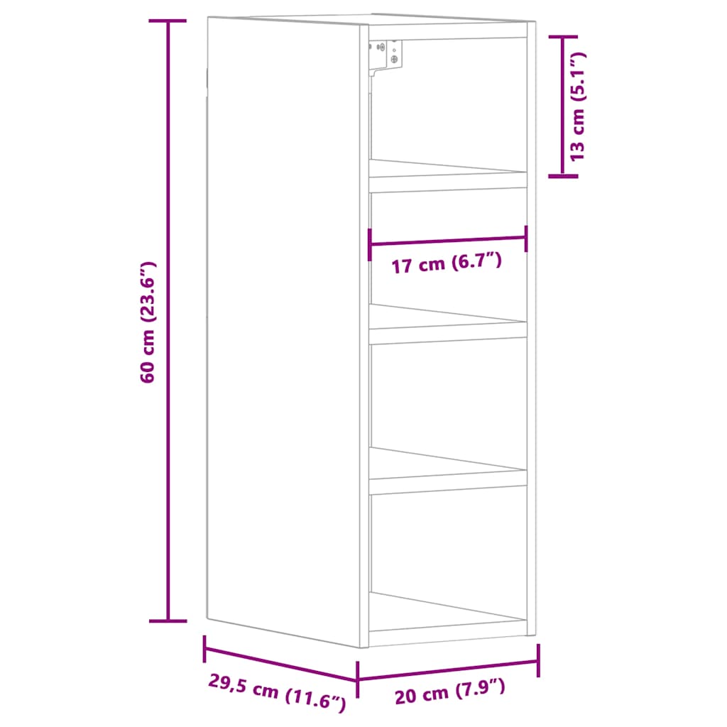 Dulap suspendat, gri sonoma, 20x29,5x60 cm, lemn prelucrat