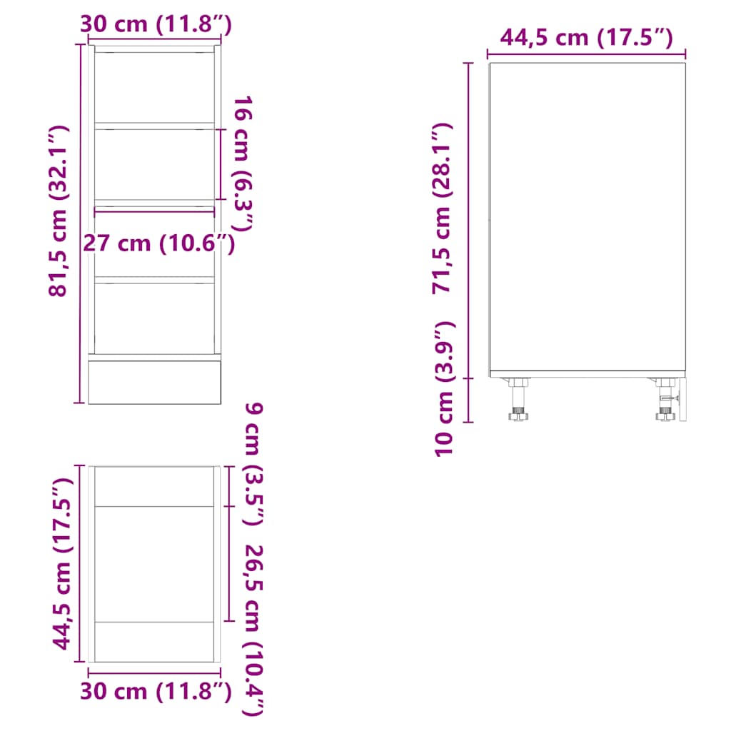 Dulap inferior, gri sonoma, 30x44,5x81,5 cm, lemn prelucrat