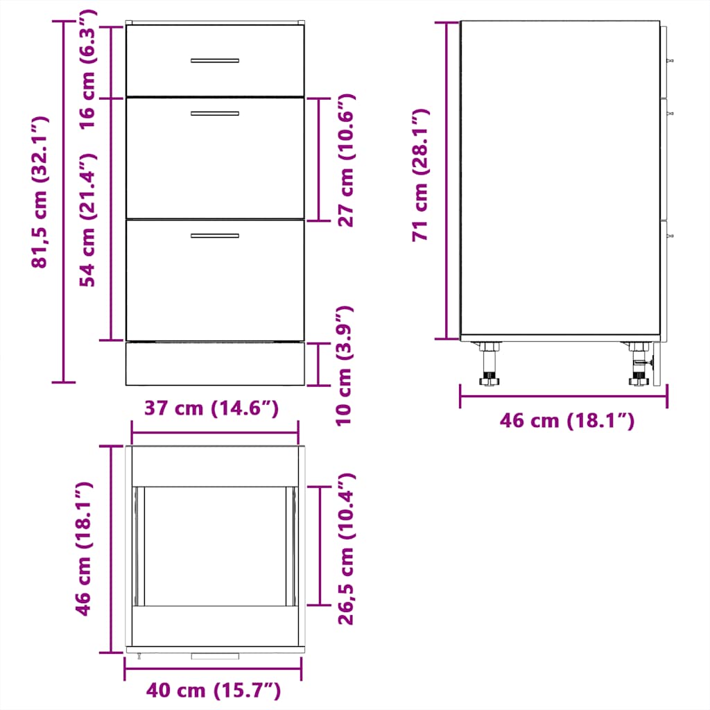 Dulap inferioară alb 40x46x81,5 cm lemn prelucrat